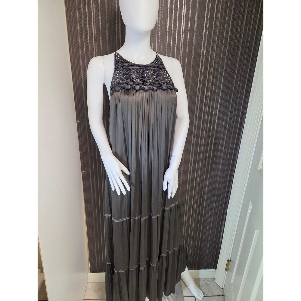Elie Tahari 2016 Runway Silk Blend Macrame Halter Maxi Dress blackXS E2896608